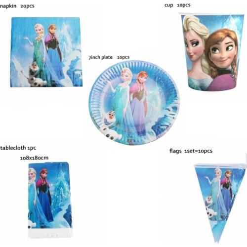 51pcs/lot Frozen Princess Elsa Anna Decor Tablecloth Plate Cup Flag Napkin Birthday Girl Favor Party Baby Shower Suit Supplies