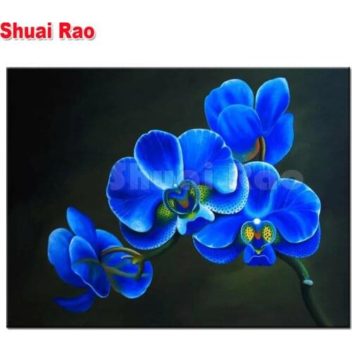 New diamond Painting blue orchid Pattern full square round mosaic diamond art 3d cross Stitch still life painting gift