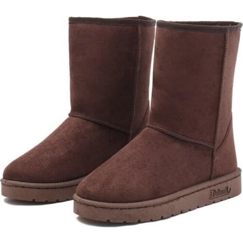 35-44Winter Womens Snow Boots Flat Lovely Keep Warm Warm Waterproof Cotton Shoes Mid Tube Suede Rubber Non-Slip Men Boots