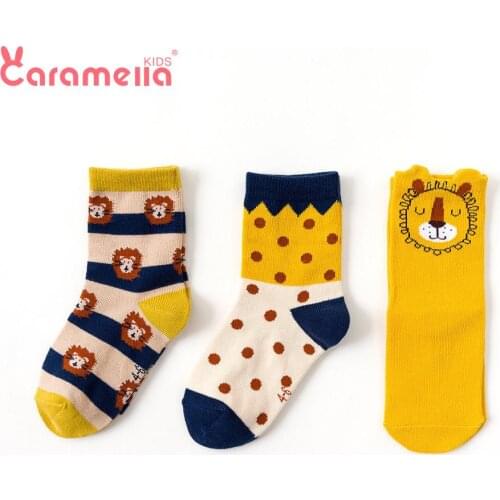 Caramella New Yellow Lion Cotton Kids Socks Funny Novelty Baby Boys Girls Spring Cute Short Socks Unisex Orignal Design 1-12Y