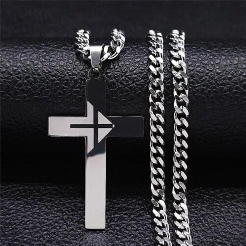 2021 Stainless Steel Cross Christian Bible Necklaces Chain for Women/Men Silver Color Necklace Jewelry bijoux femme NXS05