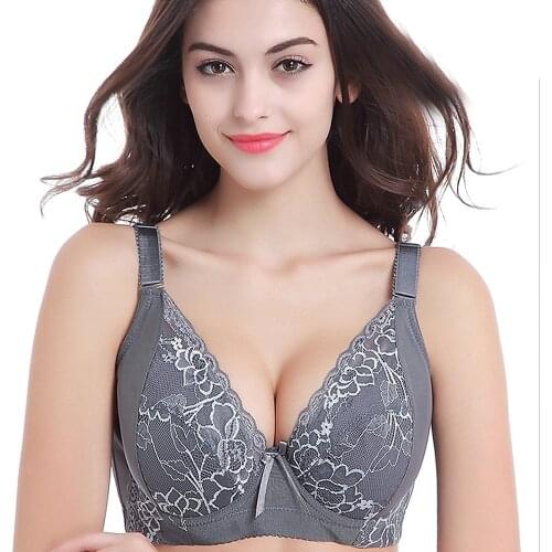 Ladies Secret Bra Plus size C D E 36 38 40 42 44 grey lace beautiful bralette thin push up bra bow floral brassiere best quality