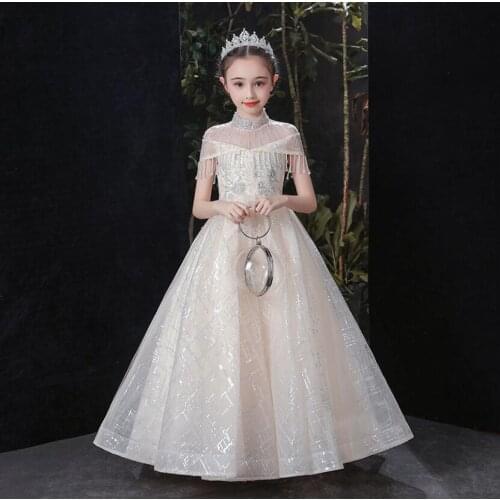 Kids Wedding Party Dresses Elegant Sequins Ball Gowns Champagne Flower Girl Wedding Dresses for Kids Performance Vestidos