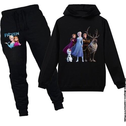 Disney New Clothes for Kids Frozen Elsa Character Costume Boys Girls Cotton Sweatshirt Hoodies Tops Pants Pullover Tracksuit