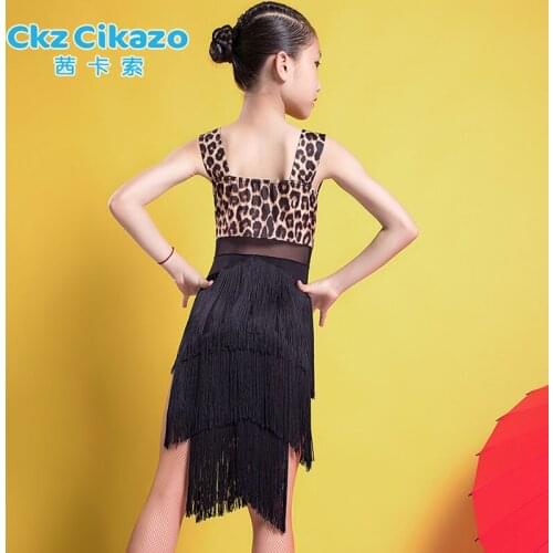 Summer Kids Latin Dance Dress Sleeveless Girl Professional Dance Clothing Leopard Sexy Ballroom Competition Fringe Dress G3247