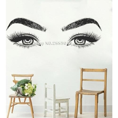 Eyes Wall Decals Eyelashes Wall Sticker Make Up Vinyl Decal For Girl Room Beauty Salon Decoration Removable Eyes Decor Hot LC460