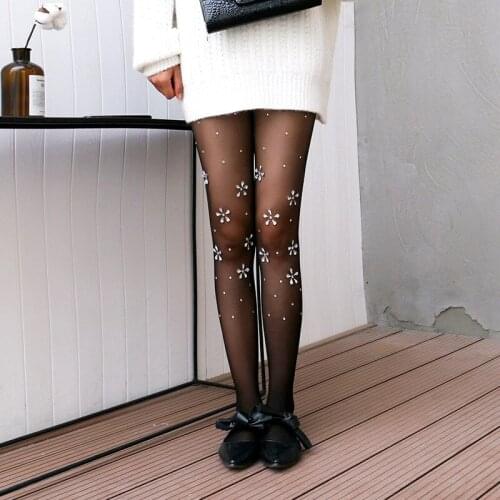 Iurstar tights women Sexy Flower Tights Rhinestone Tights Anti-breakage Pantyhose Nylon Tights Stretchy Slim Stockings Female