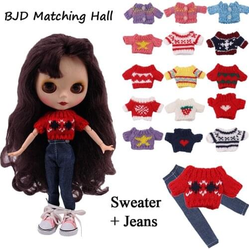 Blythe Doll Clothes Set=BJD Sweater+Jeans For Blyth Azone 1/6 BJD Doll Clothes Accessories For Our Generation Girls DIY Toys