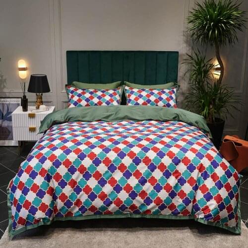 Papa&Mima Egyptian Cotton Bedding Set Printed Linens (Flat Fitted Sheet Pillowcase Quilt Cover)
