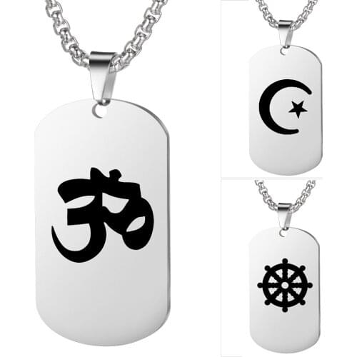 Custom Religious Symbol Pendant Laser Engraved Logo Name Photo Stainless Steel Necklace Personalized Punk Jewelry Amulet Gift