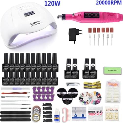 Nail kit20/10 Color Gel Varnish With 120W UV LED Nail Lamp And 20000RPM Nail Drill Machine For nail art set