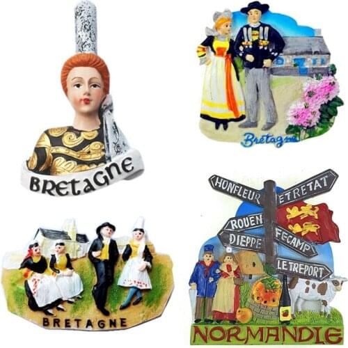 Hand-painted France Brittany National Dance 3D Fridge Magnets Souvenirs Refrigerator Magnetic Stickers Gift Collection