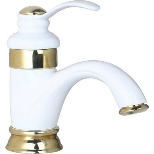 Copper bathroom sink basin faucet white, Antique wash basin faucet water, Baking white varnish basin faucet mixer hot and cold
