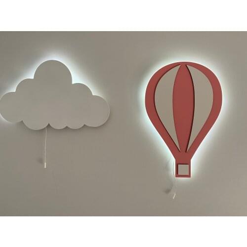 Set of 2- Nursery Cloud and Balloon Lamp, Cloud Lamp, Air Balloon Light, Wooden Led Light, Baby Night Lamp, My Childs Room Decor