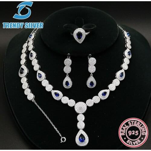 925 Sterling Silver earrings set for woman wedding jewelry sets rings necklace bracelet women blue red green crystal Zircon CZ
