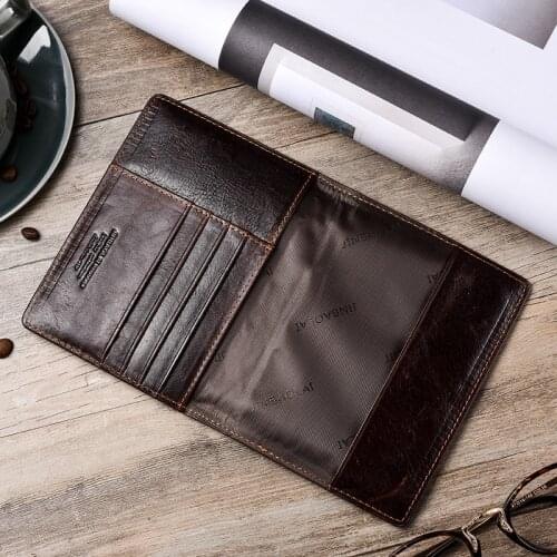 Genuine Leather Passport Cover for Men Purse Case ID Business Card Holder Travel Credit Wallet Driving License Bag