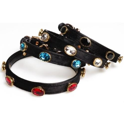 Bling Diamond Small Dog Collar Cat Collar Big Crystal Charm Necklace Pet Product Soft PU Leather Poodle Teddy Dog Pet Collar