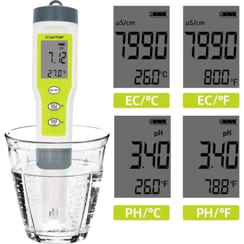 3-in-1 PH Tester PH/EC/Temperature Digital Meter 0.01 High Accuracy 0-14pH Range Water Quality Auto Calibration For Aquariums