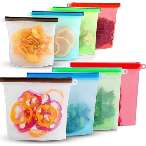 Food Grade Silicone Bag Reusable Silicone Food Storage Containers Kitchen Fruit Vegetable Storage Bag Leakproof Zipper Shut Bag
