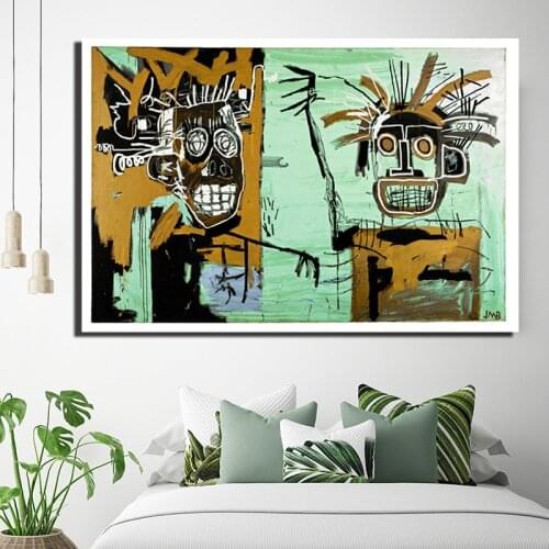 Jean Michel Two Heads On Gold 1982 Art Canvas Posters Prints Painting Wall Pictures For Bedroom Home Decor Accessories