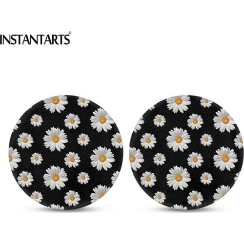 INSTANTARTS Small Daisies Fashion Car Cup Holder Coasters for Women Girls Anti-dirt Drink Coaster Mat Accessories Easy Removal