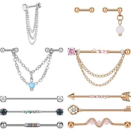 Industrial Earrings Industrial Piercing Jewelry Industrial Bar Piercing Surgical Stainless Steel Chain Industrial Piercing