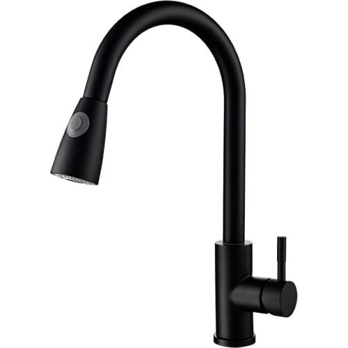 Stainless steel sink sink sink basin faucet black stretch hot and cold faucet pull kitchen faucet