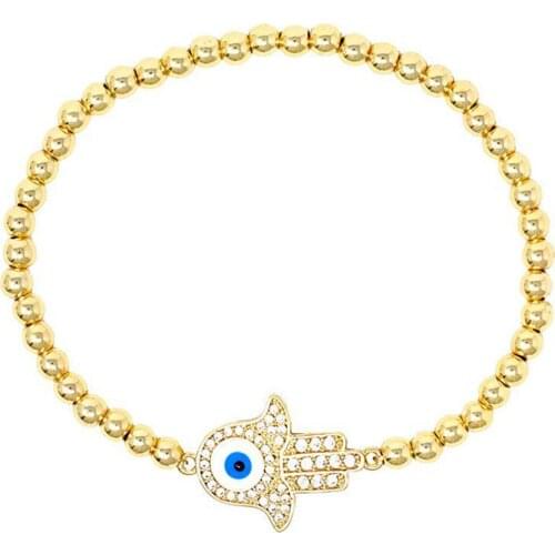 The Hand of Fatima Charm Bracelets for Women Turkish Eye Stainless Steel Round Beads Strand Bracelet Evil Eye Jewelry Dropship