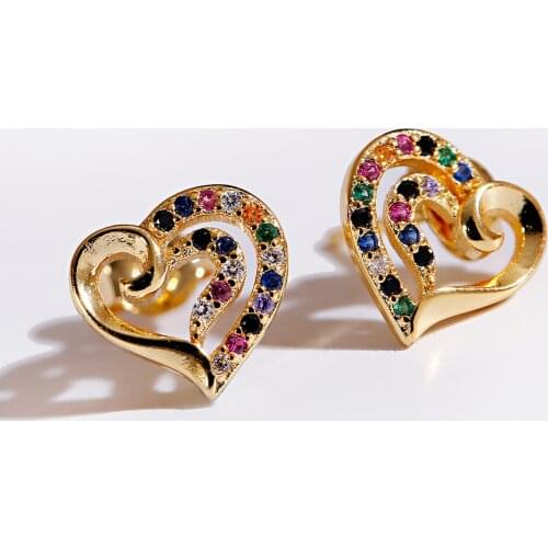 Heart Butterfly Charm Stud Earrings For Girl Fashion Jewelry Colorful CZ Korean Earring Piercing Charms Unusual Funny Gift Women