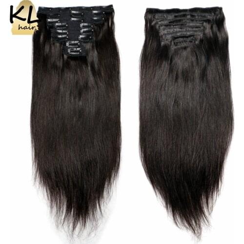 Silk Straight Clip In Human Hair Extensions Full Head Brazilian Remy Human Hair Clip-Ins For Women 120G 8Pcs/Set Fast Ship KL