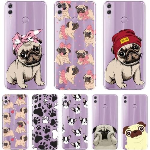 Pug Bulldog Back Cover For Huawei Honor 10 9 8 8X MAX Soft Phone Case Silicone For Huawei Honor 7 8 9 10 Lite 7S 7X 7A 7C Pro
