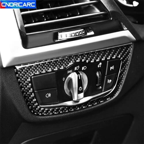 Car Styling Headlight Switch Frame Decoration Cover Trim For BMW X3 X4 G01 G02 2018-20 Carbon Fiber Interior Accessories Sticker