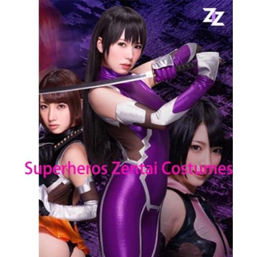Taimanin Asagi Cosplay Costumes Shiny Metallic Igawa Asagi Zentai Catsuit Girls Women ZIZ Lady Halloween Bodysuit Free Shipping