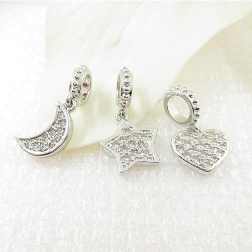 925 Sterling Silver DIY Jewelry Finding Heart Shape Pendant Charms Spacer Bead fit for Original Pandora Bracelet Accessories