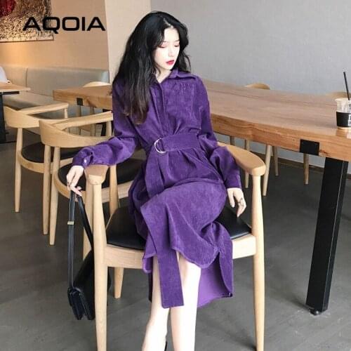 2021 Spring Fashion Vintage Women Long Dress Turn Down Collar Fashion Velvet Button Up Dresses Sashes Ladies Party Dress