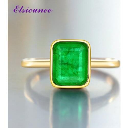 ELSEIUNEE New Yellow Gold Color 100% 925 Sterling Silver Emerald Gemstone Anniversary Cocktail Party Ring Fine Jewelry Wholesale