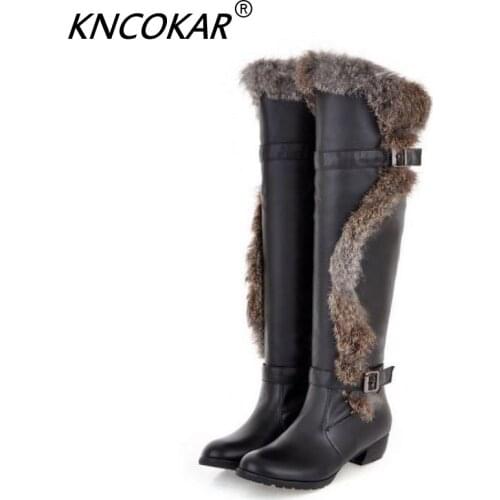 2017 winter fashion Waterproof platform boots high heel female winter over knee boots long boots rabbit boots size 34-39