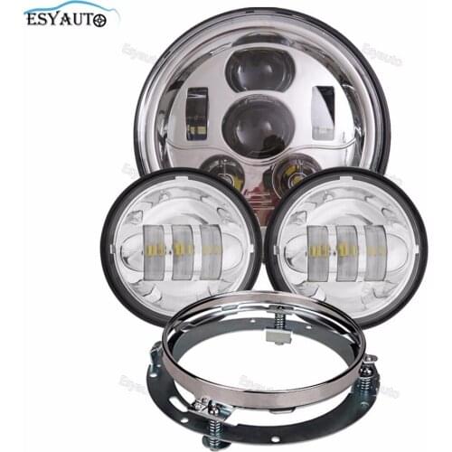 1 Set 7 Inch LED Headlight 45W with Bracket Ring + 4.5" LED Auxiliary Fog Lights for Moto Parts