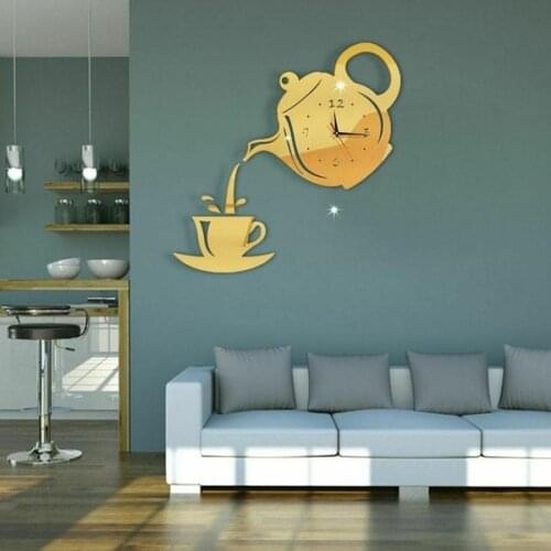 3D Wall Clock Decoration DIY Acrylic Coffee Cup Teapot Wall Clock Office Home Kitchen Dining Room Decoration Home Decor