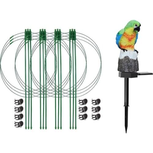 4 Pcs 18 Inch Plant Support Cages With 3 Adjustable Support Rings,10 Pcs Plant Clips With Solar Powered Garden Light