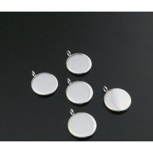 5Pcs 14MM Settings Size Silver Plated Stainless Steel Pendant Bezel DIY Supplies 1411270