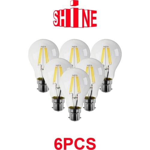 6pcs/Lot Retro Edison Filament Bulb A60 6W Decor for Chrismas B22 220V Vintage Lamp 4000K Home Decoration