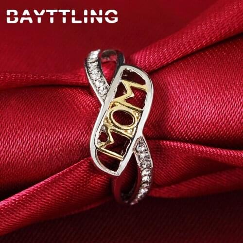 BAYTTLING 925 Sterling Silver CZ Zircon Gold 6#7#8#9# MOM Ring For Woman Fashion Luxury Engagement Jewelry