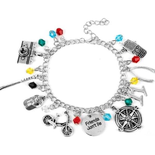 Dongsheng STRANGER THINGS Crystal Beads Camera Phone Bike 11 Charm Chain Bangle Bracelet Gift For Woman Girl Jewelry Gift