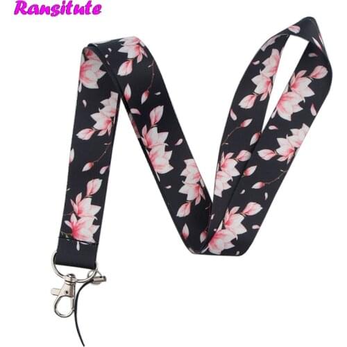 R571 Cherry Blossom Neckband Lanyard Key ID Card Gym Mobile Phone Strap USB Badge Holder DIY Decoration