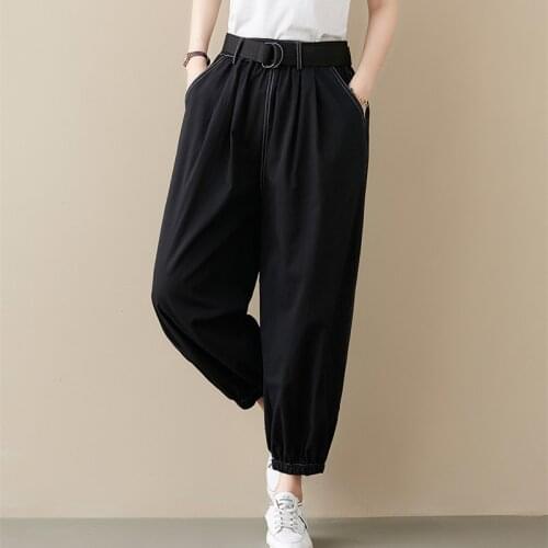 Casual Pants 2021 New Arrival Cotton High Waist Harem Pants Office Lady OL Work Pants All-match Women Summer Pants With Belt