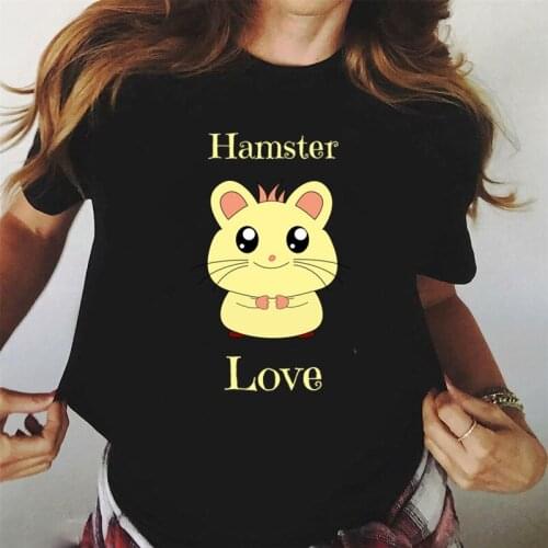 Black t shirt Hamster Love Letter t shirt women plus size tee shirt casual graphic tees women t-shirt harajuku fashion clothes