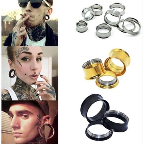 JUNLOWPY Colorful Stainless Steel Screwed Ear Gauges Tunnels Plugs Double Flared Flesh Tunnel Plug Gauge Ear Stretcher Expander