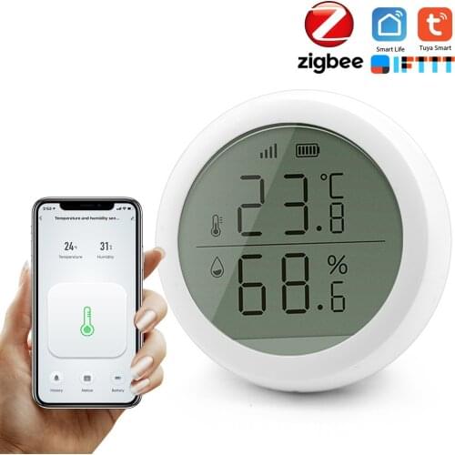 TUYA Zigbee Smart Temperature and Humidity Sensor Smart Home Sensor With LCD Display Work For Amazon Google Assistant Smart life