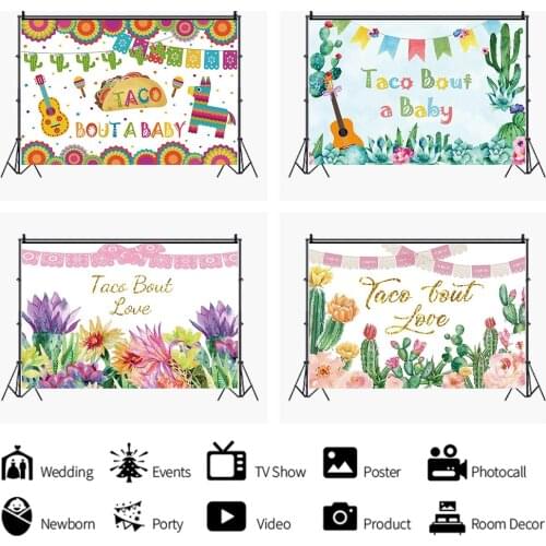 Colorful Cactus and Hanging Flags Baby Shower Backdrops Photo Background Decorations for Birthday Party Photography Photocall